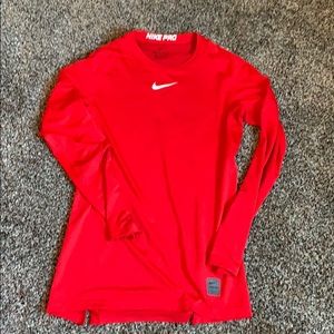 Red Nike pro dry fit long sleeve